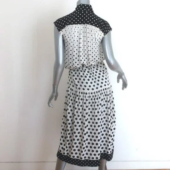 Zimmermann Polka Dot Belted Midi Dress White/Black Silk Crepe Size 1 - Picture 6 of 7